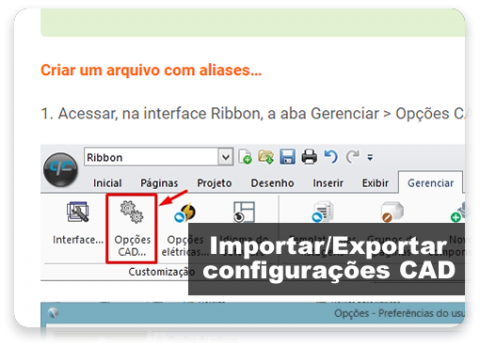 Importar e Exportar configurações CAD Importar e Exportar configurações CAD